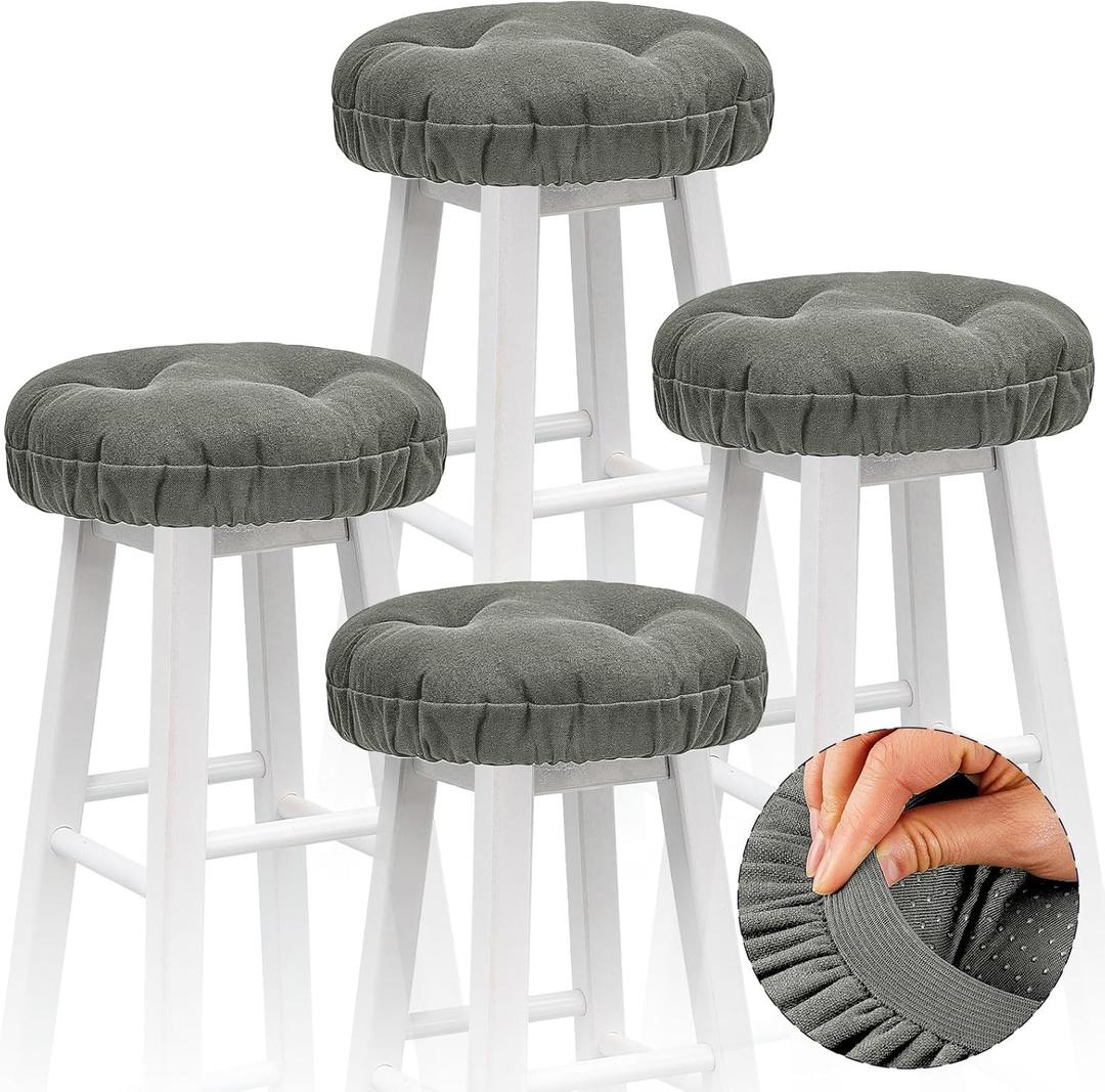 Marsui 4 Pieces Soft Stool Covers Round Bar Stool Cushions with Elastic Band Padded Seat Covers Nonslip Round Seat Cushions for Chairs Slipcovers(12 Inch,Dark Gray)