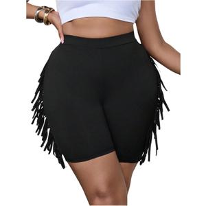 SOLY HUX Women's Plus Size Fringe Shorts Elastic High Waisted Skinny Shorts Going Out Country Concert Outfits, Large Plus
