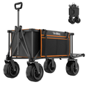 51" L Beach Wagon with 9" Sand Wheels,260L Collapsible Beach Cart with Rear Tailgate,Heavy Duty Wagon for Sand, Camping, Fishing and Sport, Black
