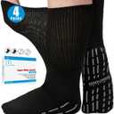Bulinlulu Extra Width Diabetic Socks Men Women-4 Pairs Wide Edema Sock for Swollen Feet,Non Slip Cast Bariatric Socks 13-15 (Black/White)