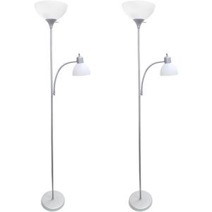 Simple Designs LF2000-SLV-2PK Floor Lamp with Reading Light 2 Pack, Silver