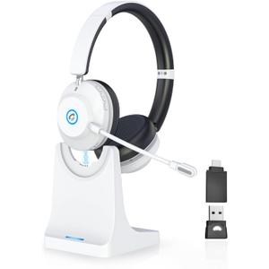 Earbay Bluetooth Headset, Wireless Headphones with Microphone ENC Noise Canceling & USB Dongle, V6.0 Wireless Bluetooth Headset with Mic Flip Mute Charge Dock for Work/Laptop/Phone/Meeting/CallCenter