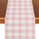 Watercolor Pink White Buffalo Check Plaid Table Runner Gingham Tablecloth Farmhouse Spring Summer Easter Home Kitchen Table Decorations-1372''(Pink and White)