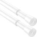 Tension Curtain Rod 26-39 Inches2Pcs White Tension Rod Adjustable No Drill Spring Curtain Rod for Doorway, Window, Closet