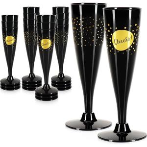 com-four® 16x Reusable Champagne Glasses - Black, Stackable Plastic Champagne Flutes for Parties, Camping, and on The go - Reusable Champagne Glasses Dishwasher-Safe [Selection Varies]