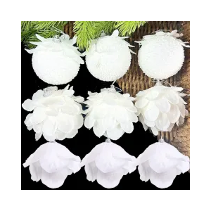 White Christmas Balls Ornaments, Tree,Christmas Tree Decorations Set,Shatterproof Christmas Tree , 9 items