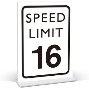 Race Car Birthday Decor, Speed Limit 16 Sign, Fast One, Race Car Birthday Party Decorations, 6x8 Inches Acrylic Sign with Stand, Let's Go Racing Party Supplies for Boy Race Fans
