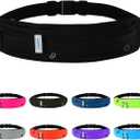 WATERFLY Running Belt Fanny Pack: Runner Marathon Jogging Waist Pack Sport Workout Exercise Fitness Phone Holder Belt for Men Women Jogger Slim Waistband Black