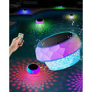 Floating Pool Lights, Rechargeable Solar Lights with Remote Control, Pool Lights That Float with RGB Dynamic Lighting, IP68 Waterproof LED Pool Lights Decor for Hot Tub Pool Garden Party (White)