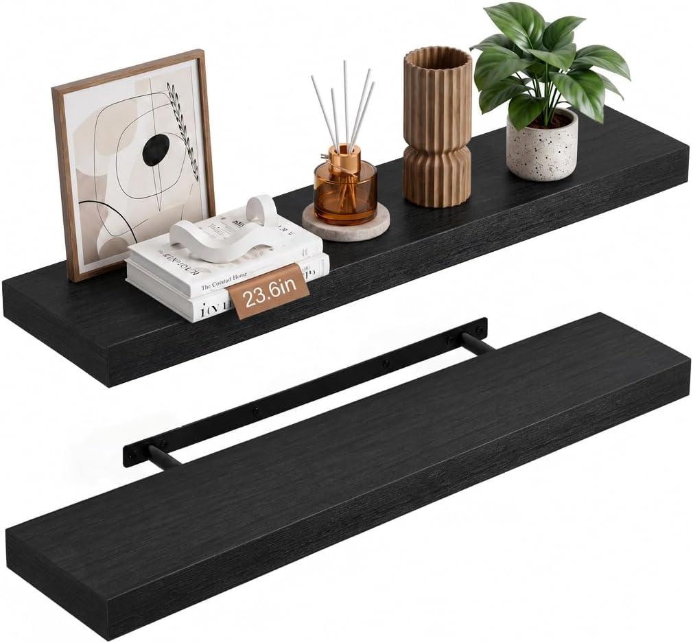 upsimples 23.6" Long Floating Shelves for Wall, Room Decor Set of 2, Black, 23.6in
