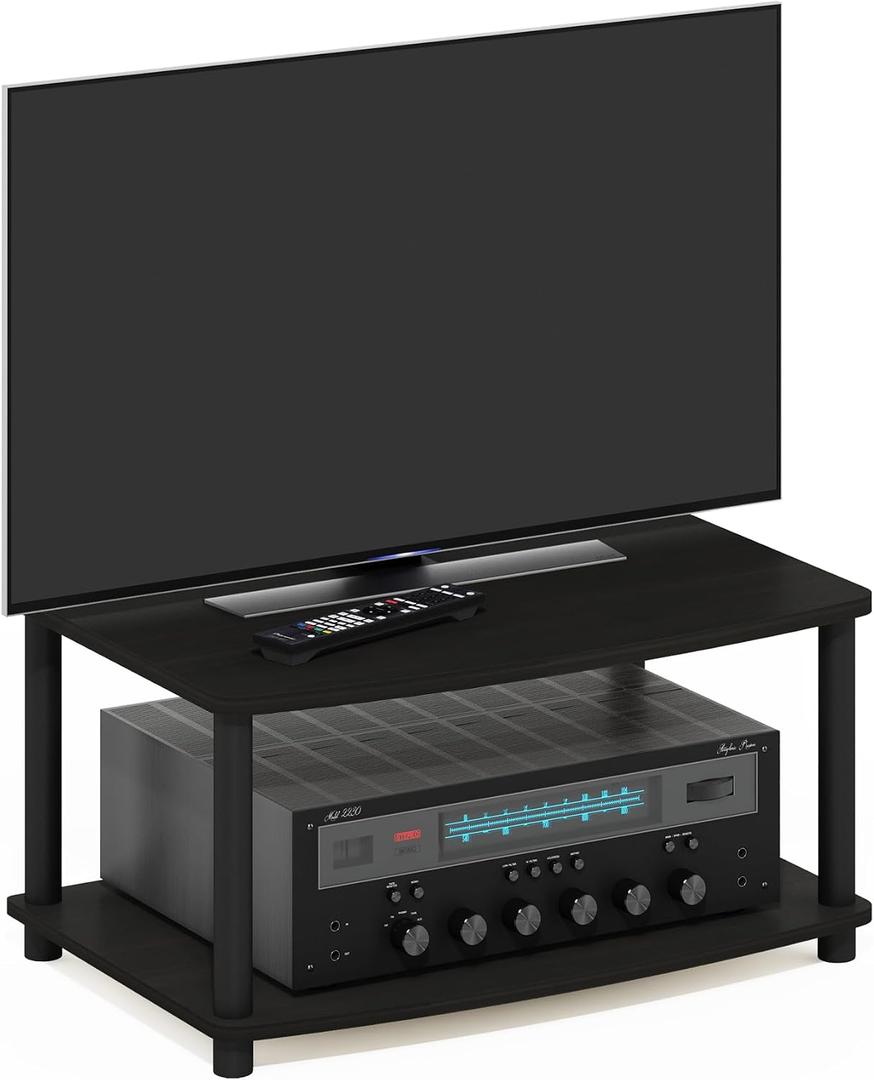 Furinno TURN-N-TUBE TV Riser Stand, 2-Tier Small Elevated No Tools TV Stand with Plastic Poles, TV Console for TV up to 32 inch, 15.8 x 23.8 x 11, for Living Room, Bedroom, Espresso
