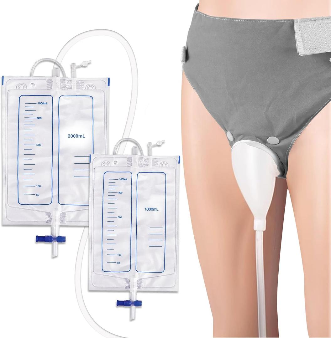 Wearable Urine Collector with Silicone Capsule, Breathable Fixed Pants, 2000ml and 1000ml Urinary Bag, Adjustable Belt with Elastic Design for Daily Use, Grey