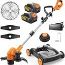 18.9" Cordless Lawn Mower, String Trimmer & Wheeled Edger 3-in-1 Combo, Brushless 2 * 4.0Ah Batteries, 3 Blades, Adjustable Height & Angle Electric Weed Eater and Lawnmower