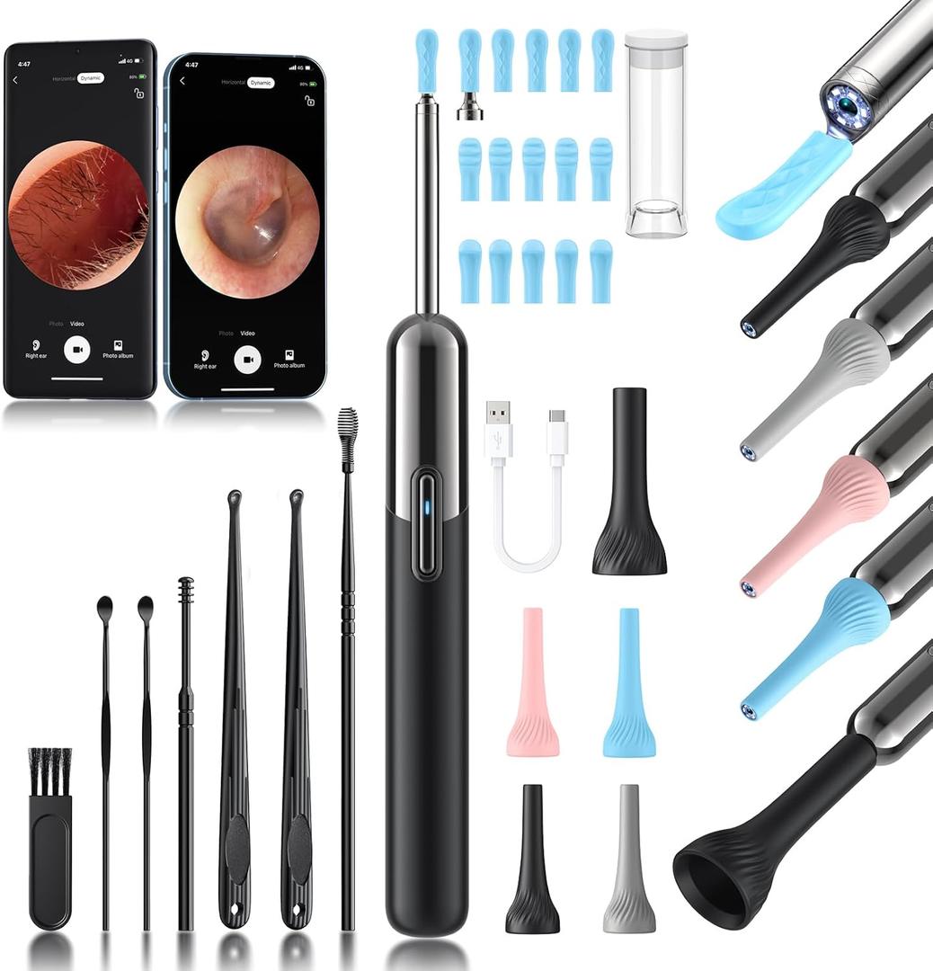 Ear Wax Removal - 3 in 1 Wireless WiFi Rechargeable Ear Cleaner, FSA Eligible Items Only List, 1080P HD Camera Lens & 7 Pcs Ear Set, Ear Cleaning Kit with 15 Replacement Tips, Black