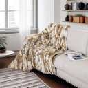 Fur Blanket Throw for Couch Tan Rabbit Fur Throw Blanket Non-Woven Fabric Backing Fuzzy Fluffy Super Soft Plush Decorative Comfy Thick Sherpa Shaggy Throw and Blanket for Sofa, Bed,48.03x83.86inch
