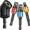 CIGOTU Impact Grade Socket Adapter Set - 3 Pcs Extension Drill Bit Socket Wrench Adapter for Impact Driver 1/4 3/8 1/2" Drive, 105 Degree Right Angle Drill Attachment for Household Workplace Industry