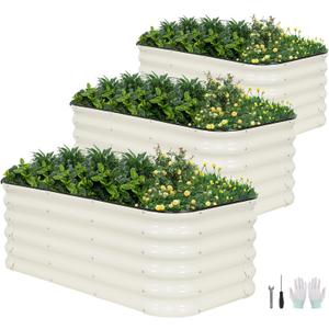 3Pcs Raised Garden Beds Outdoor,3-in-1 Modular 4x2x1.4ft,White
Adjustable Sizes(4x2x1.4ft,3x3x1.4ft,5x1x1.4ft),17"tall Galvanized Planter Boxes with Bracing Rods & Gloves for Vegetables