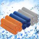 Hosuly 12 Pieces Cooling Towels for Hot Weather Soft Breathable Cold Towel Yoga Towels for Sweat, Sports, Workout, Fitness, Gym, Running, Travel Camping, 12 x 40 Inch (Dark Blue, Light Gray, Orange)