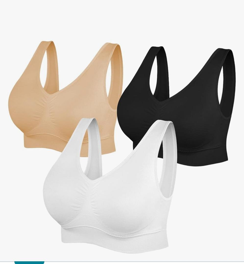 Womens Sports Bras, Yoga Comfort Seamless Stretchy Sports Bra for Women 3 Pack 2X Black, White, Tan