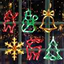Baquler 6 Pcs Christmas Window Lights Decorations with Suction Cup Battery Operated Christmas Window Hanging Lights Santa Reindeer Snowman Xmas Tree Snowflake Bell for Xmas Tree Fireplace Indoor Decor
