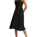 ODODOS Square Neck Midi Dress with Pockets for Women Summer Casual Sleeveless Sundress Flare Tank Dress, Black Onyx (Black, L)