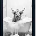 Highland Cow in Bathtub Wall Decor for Bathroom, Funny Animal Painting Pictures Canvas Wall Decor, Cute Animal Poster Art for Bathroom, Modern Black Frame Canvas Prints Ready to Hang 16"x20" (PH-009)