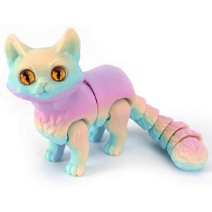 3D Printed Cat, Articulated Black Cat Toys for Adult, 3D Print Animals Fidget Toys Decor for Stress Relief, 3D Printing Cute Cat Desktop Pet (Rainbow#2(Color Random)) 