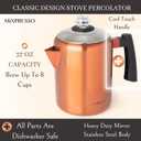 Mixpresso Copper Stainless Steel Coffee Percolator Stovetop, 37oz Classic Percolator Coffee Pot, Great For Camping Pot, 5-8 Cup Stove Top Espresso Maker, Cool-Touch Handle