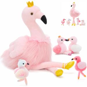 MorisMos Pink Flamingo Stuffed Animal with 4 baby Bird Plush Toys Inside, 24'' Ballerina Flamingo Plush Toys Set for Girl Boy Kid, Mom & Baby Pink Bird Stuffed Animal Gift Decor for Christmas Birthday