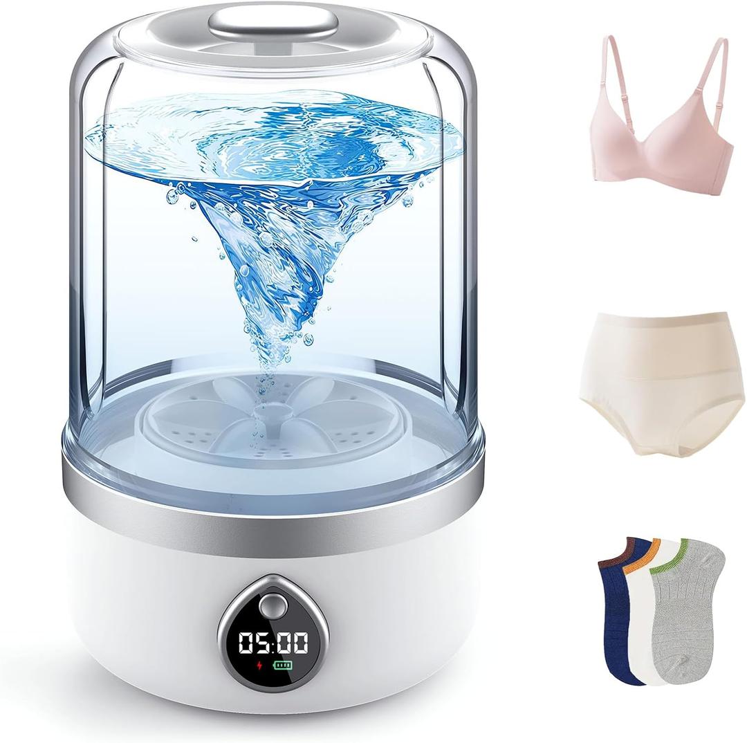 Portable Washing Machine, 1.5L Underwear Washer Rechargeable Cordless Makeup Sponges Cleaner Deep Clean Socks, Underwear, Baby Clothes, Washing Machine for Apartment, Dorm, Camping(White)