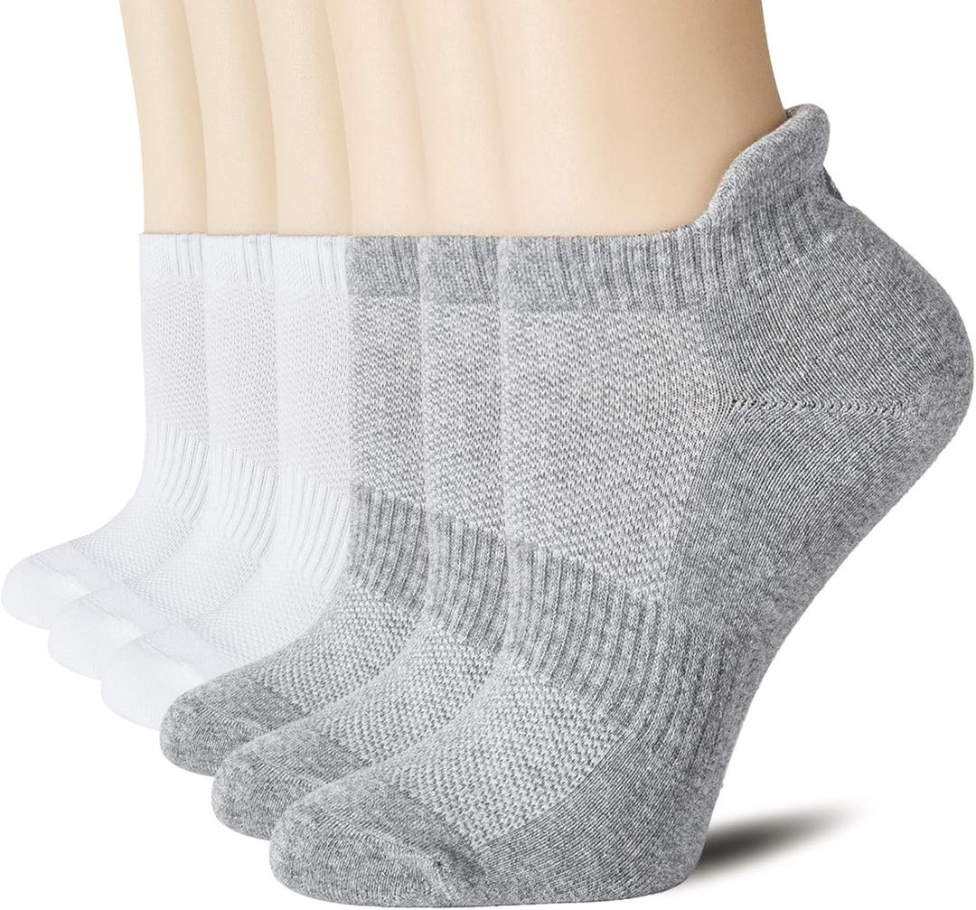 CS CELERSPORT 6 Pairs Ankle Athletic Running Socks Low Cut Sports Tab Socks for Men and Women (White, M)