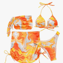 COZYEASE Women's 3Piece Swimsuits Sexy Bikini Sets Triangle Bathing Suit with Mesh Cover Up Beach Skirt & Bandana, Size L