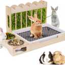 Upgraded 3-in-1 Rabbit Hay Feeder with Litter Box, Sturdy Wooden Hay Feeder Set for Guinea Pigs, Chinchillas, Hamsters, Ferret, Rabbits and Other Small Animal