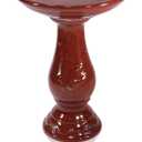 Alpine Corporation 25" Tall Outdoor Ceramic Antique Pedestal Birdbath with 2 Bird Figurines, Red