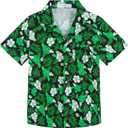 APTRO Boy's Hawaiian Shirt Tropical Beach Casual Summer Shirt with Pocket Short Sleeve 4-15 Years (10-11 Years, #Kf01 Dark Green Floral)