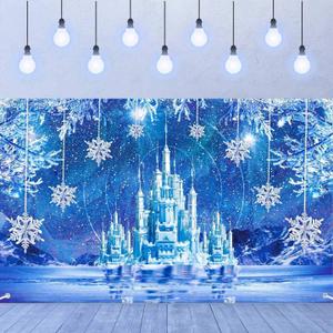 1pc 5*3ft Ice & Snow Themed Party Background Cloth With Frozen Castle On Water Pattern For Decorations Of Living Room Or Bedroom, Ideal For Photography & Live Streaming Sets