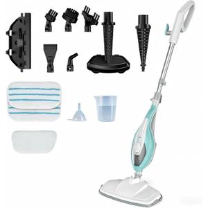 OLIXIS 10-in-1 Steam Mop, 1550W Detachable Handheld Steam Cleaner for Floor Cleaning, 16.4FT Cord, 2 Washable Pads, Multi-Purpose Floor Steamer for Hardwood, Carpet, Tile, Grout, Windows, White Green