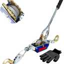 Come Along Winch - 4400 lbs/2T Pulling Capacity,12ft Steel Cable,2 Hooks,Dual Gear Power Puller,Automotive Hoist Cable Puller for Vehicle Rescue,Construction,Farm，Cable Winch Puller with Free Gloves