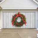 7' x 16' Charming Christmas Wreath Garage Door Banner - Designed to Move with Door | Heartwarming Holiday Double Garage Door Decoration