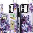 Shorogyt Compatible with iPhone 11 Wallet Case with Card Holder - Designer Purple Flower Pattern Kickstand Magnetic Clasp Back Flip Folio Leather Phone Covers for Women Men Girls
