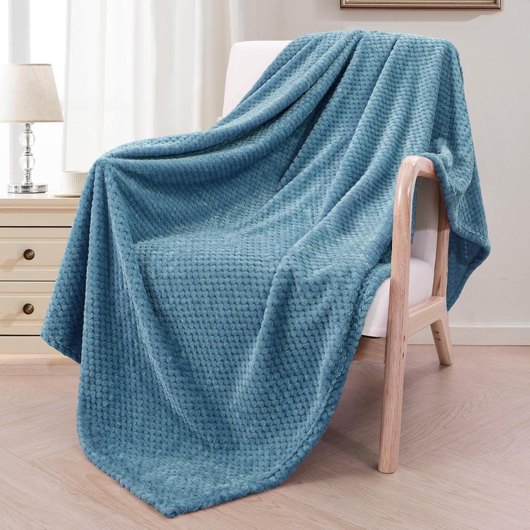 Exclusivo Mezcla Fleece Throw Blanket Extra Large, Super Soft and Warm Blankets for Couch, Sofa and Bed Waffle Textured, Cozy, Fuzzy and Lightweight (Slate Blue, 50x70 Inches)