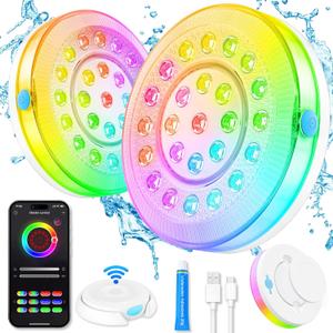 Smart Magnetic Underwater LED Light for Aboveground/Inground Pools - Rechargeable, BT APP Control, IP68 Waterproof, Color Changing, Sound/Music Sync Pool Accessories