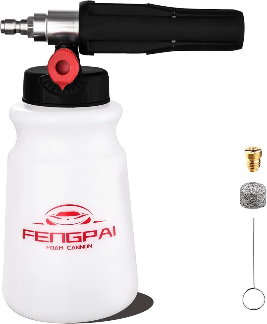 FENG PAI Foam Cannon for Pressure Washer, Car Wash Snow Foam Cannon Lance Pressure Washer Soap Dispenser with Adjustable Thick Foam, 1/4 Quick Connector, 1L (Foam Cannon Kits)