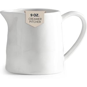 Creamer 9 OZ Creamer Pitcher, White Creamer with Handle, Porcelain Small Milk Pitcher, Coffee Farmhouse Kitchen Accessory (Modern)