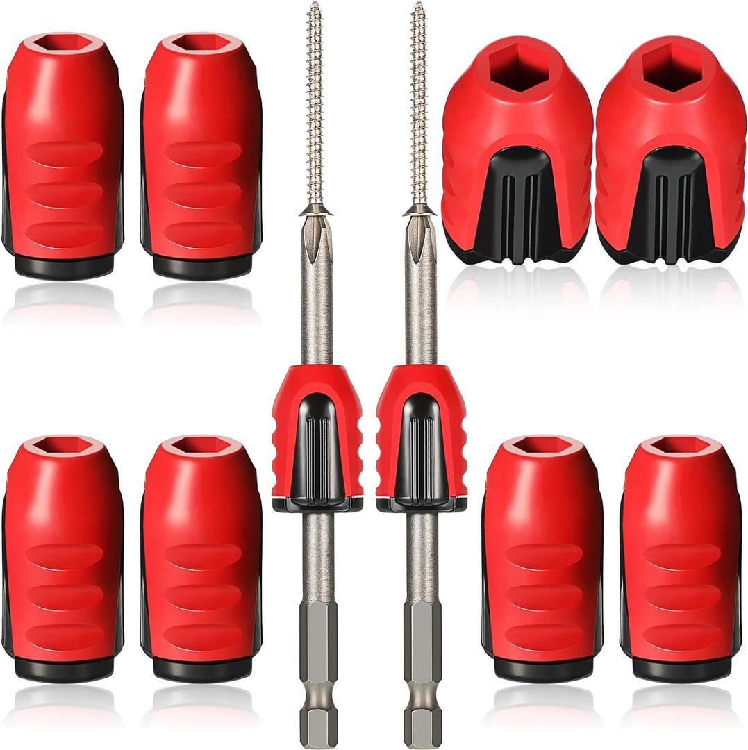Magnetic Screw Holder Rings, 1/4 Inch/ 6.35 mm Screwdriver Driver Bits Magnetizer for Electric Drill and Hand Tools, Red (10 Pieces)