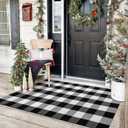 KOZYFLY Buffalo Plaid Area Rugs 3x5 Ft Black and White Checkered Rug Washable Front Door Mat Hand Woven Cotton Outdoor Rug Large Rug for Front Porch Kitchen Entryway Patio Bathroom