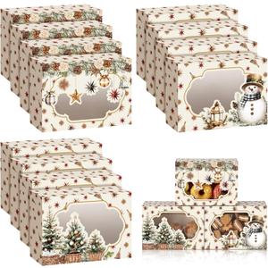 Eaasty 24 Pcs Christmas Cookie Boxes with Window Bulk 8.27 x 5.91 x 2.76 Inches Neutral Xmas Treat Boxes Bakery Gift for Holiday Party Favor Pastries, Cupcakes, Cookies, Donuts, Gift Wrapping(Neutral)