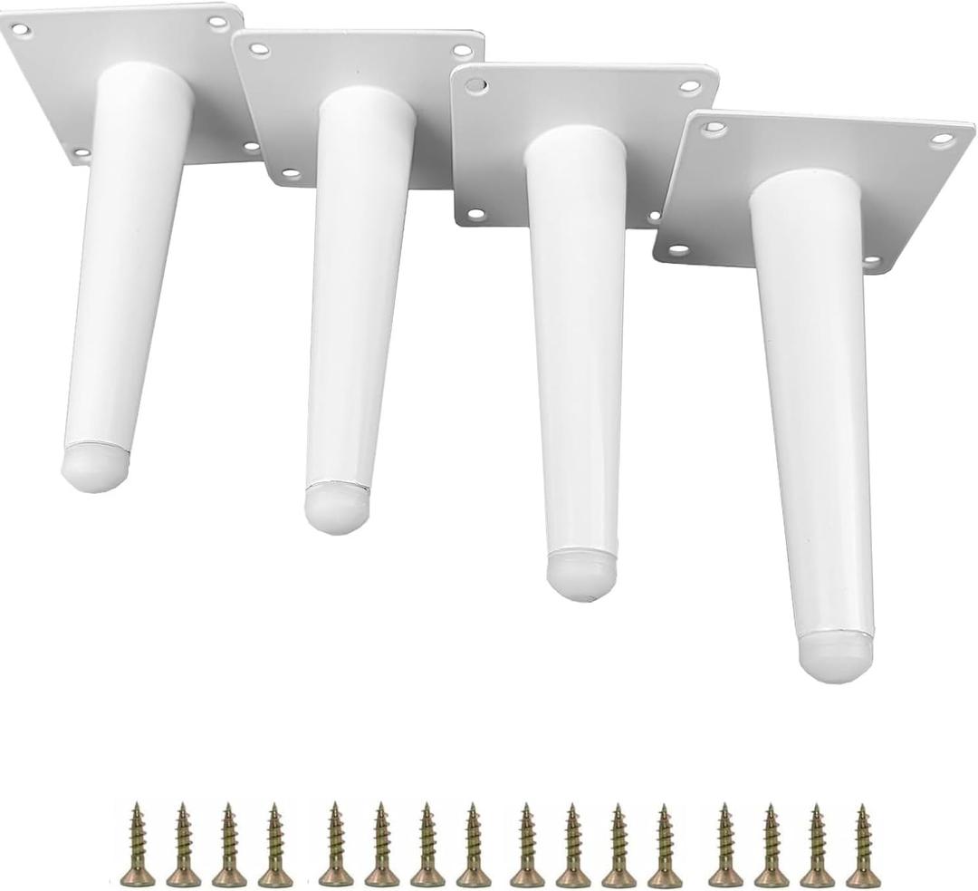 4pcs 4 3/4 inch (12cm) White Metal Furniture Legs, Straight Metal Cabinet Legs with Level Feet