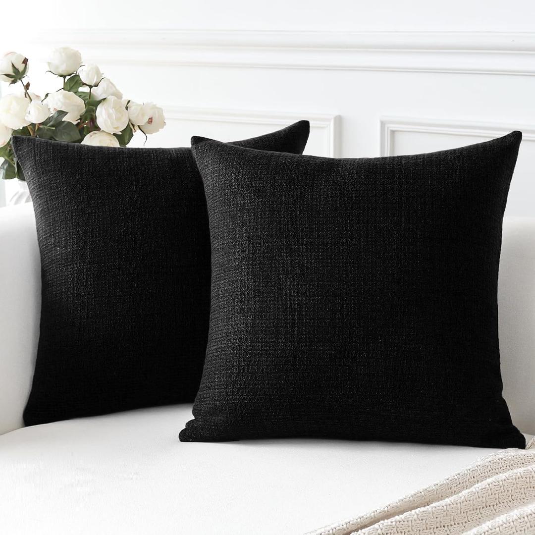 OTOSTAR Linen Throw Pillow Covers Set of 2 Decorative Square Pillowcases Cushion Covers 14x14 Inch for Home Decor Sofa Bedroom Car 35 x 35 CM Black