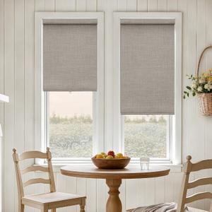 Taupe Linen Black Out Shades for Bedroom Windows Free-Stop Thermal Insulated 100% Blackout Linen Cordless Roller Shades Blinds for Bedroom Living Dining Room Bathroom Cabin Burlywood Birch W27xH72